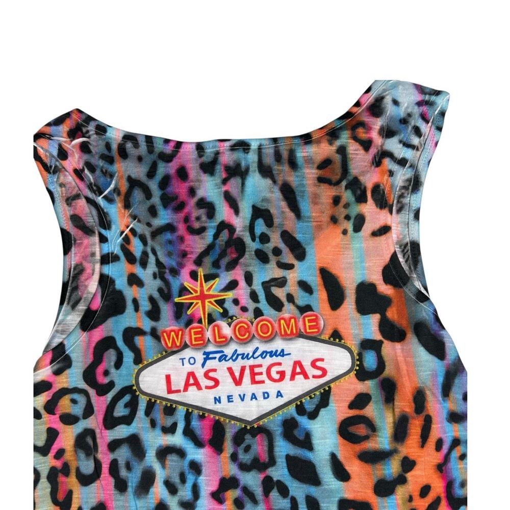 Y2K Women XL Rainbow Cheetah Las Vegas Nevada Graphic Tank Top Rhinestone Bling - Picture 4 of 8